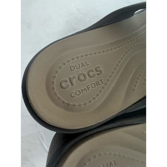 Crocs Dual Comfort Sanrah Brown Strap Wedge Slide Sandals Sz 10 - Picture 8 of 11